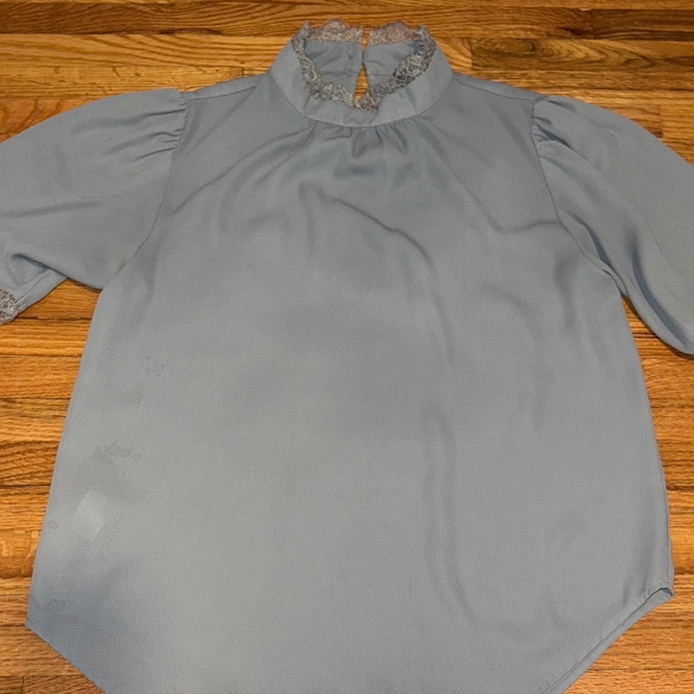 Ann Taylor Lace Accent Grey Blouse